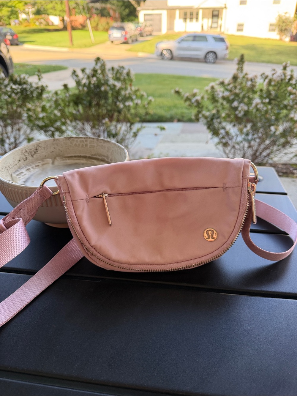 Lululemon Rose Pink Micro All Night Festival Bag with Gold Accent - 2L